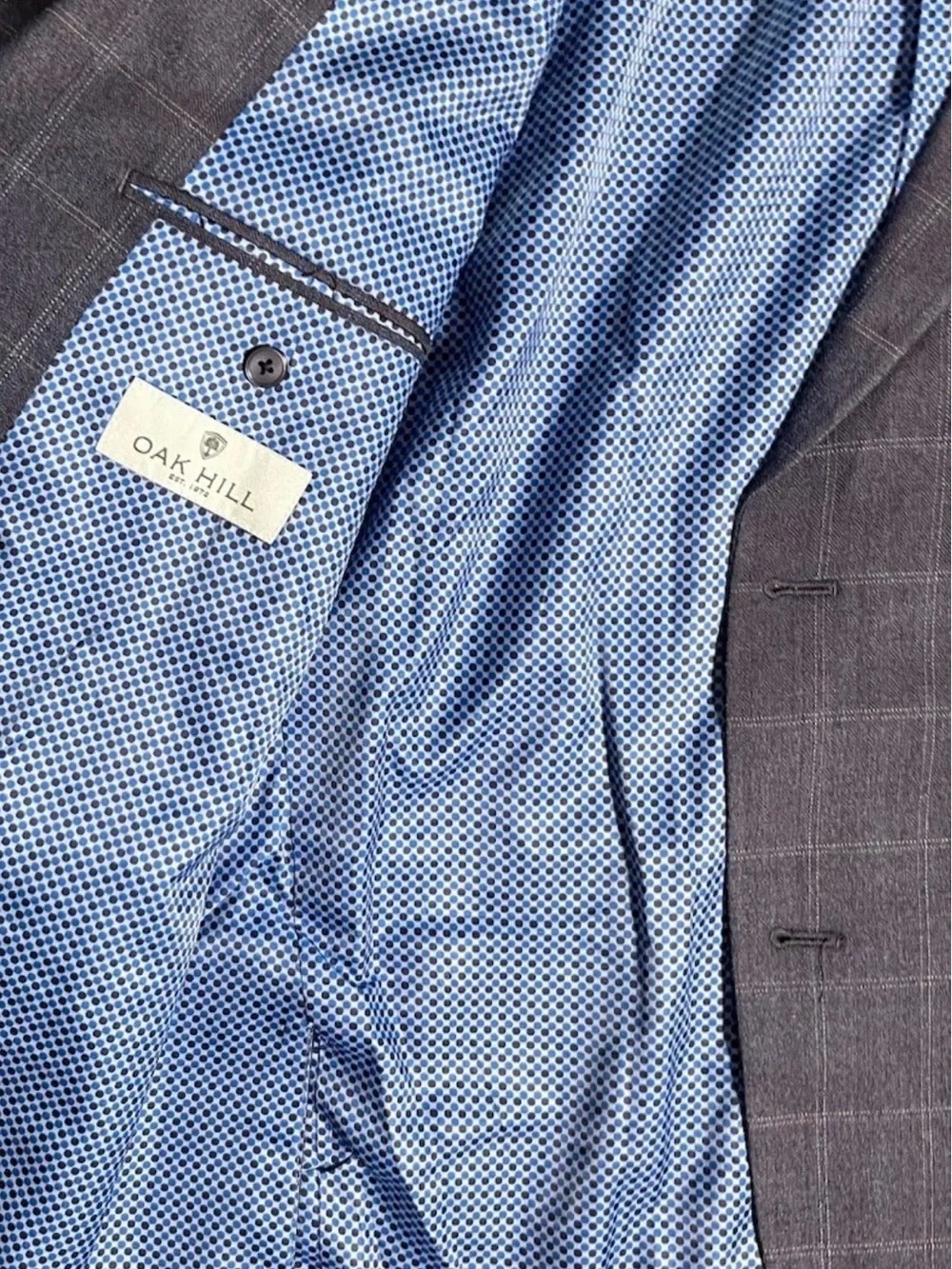Oak Hill Sport Coat Silk Wool Windowpane Blazer Mens 3XL 54-56R Grey Blue Check